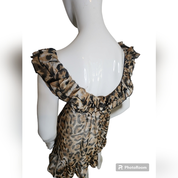 Cheetah Leopard Ruffle Baby Doll Sheer Romantic Nighty Nightgown Sexy Adorable - Picture 10 of 15